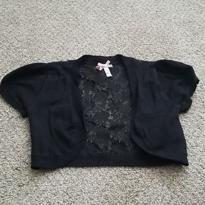 Derek Heart Black Lace Crop Short Sleeved Sweater